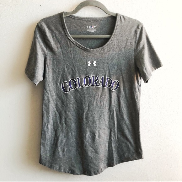 Under Armour T Colorado Rockies Baseball Scoop Neck Tee MLB Grey Purple Sz M EUC - Picture 3 of 10